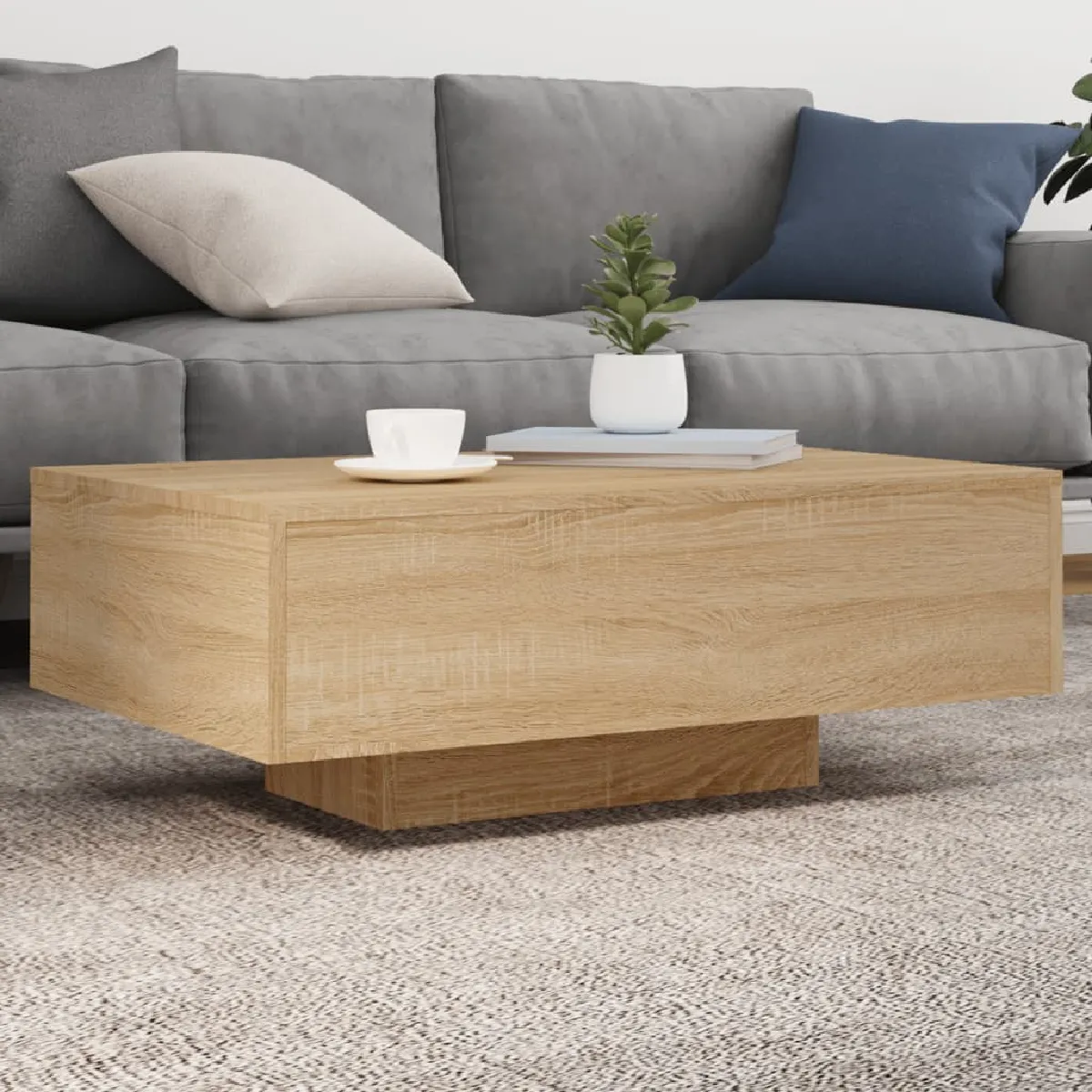 Non Communiqué Marron Table Basse Avec Lumières Led Chêne Sonoma 85X55x31 Cm - Image 3
