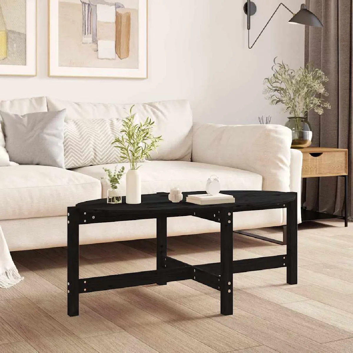 Non Communiqué Noir Vidaxl Table Basse 118X63x45 Cm Bois Massif De Pin822321 - Image 2