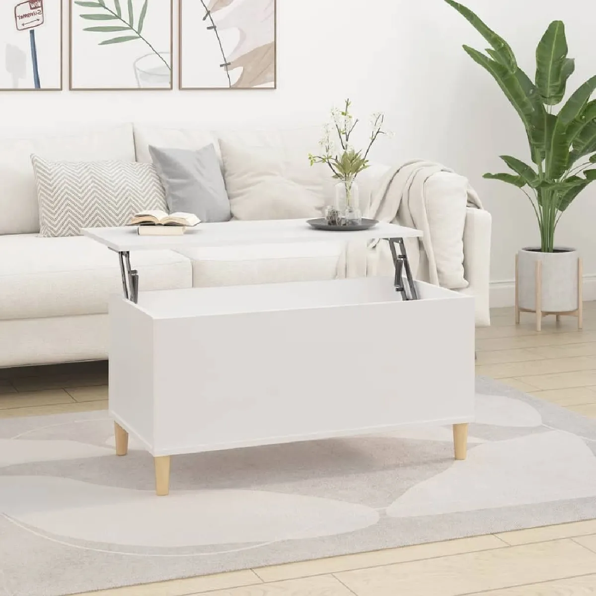 Meilleurs prix pour Maison Chic Table Basse Blanc avec Plateau Relevable