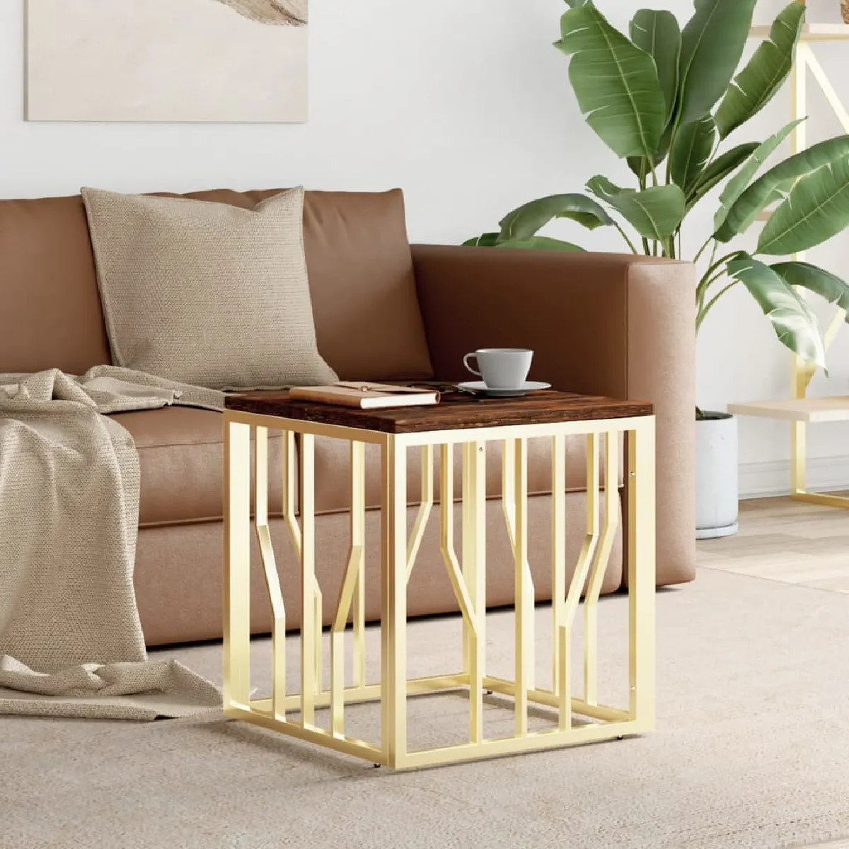 Meilleurs prix pour vidaXL Table Basse - Doré Acier et Bois de Récupération