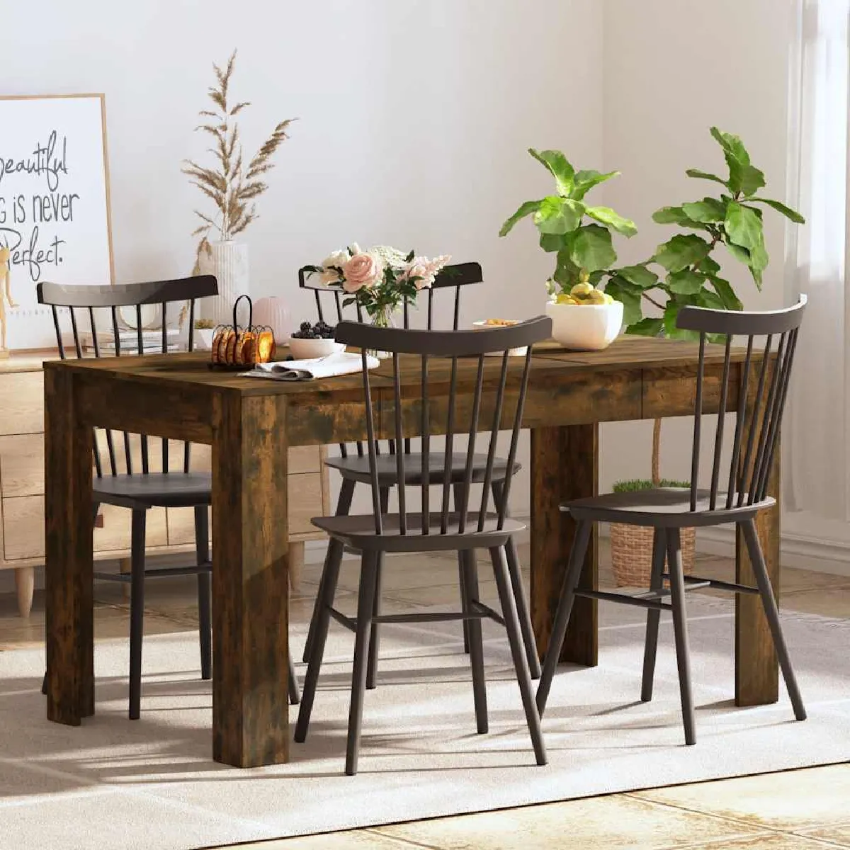 vidaXL Table à manger Chêne Fumé 140 cm - vue 2