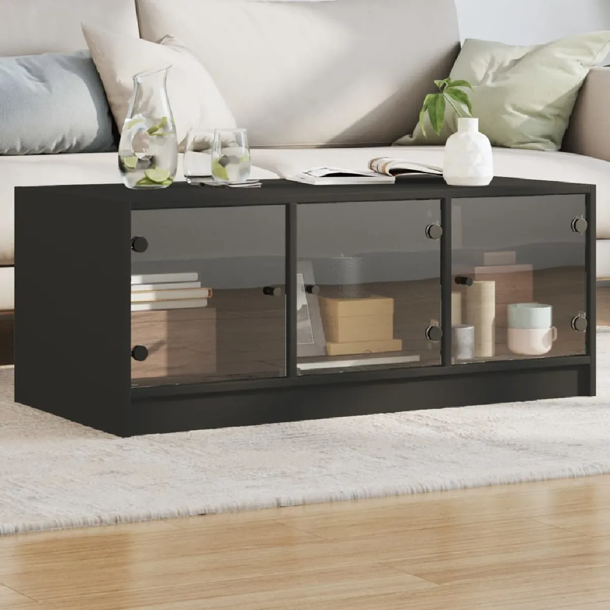Comparer les prix de vidaXL Table basse avec portes en verre noir 102x50x42 cm