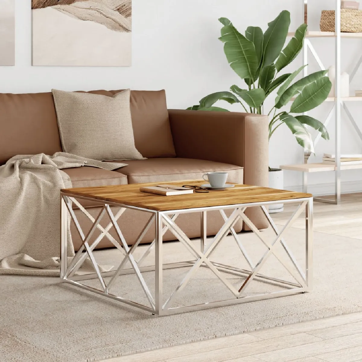 Meilleurs prix pour Vidaxl Table basse en acier inoxydable et bois d'acacia