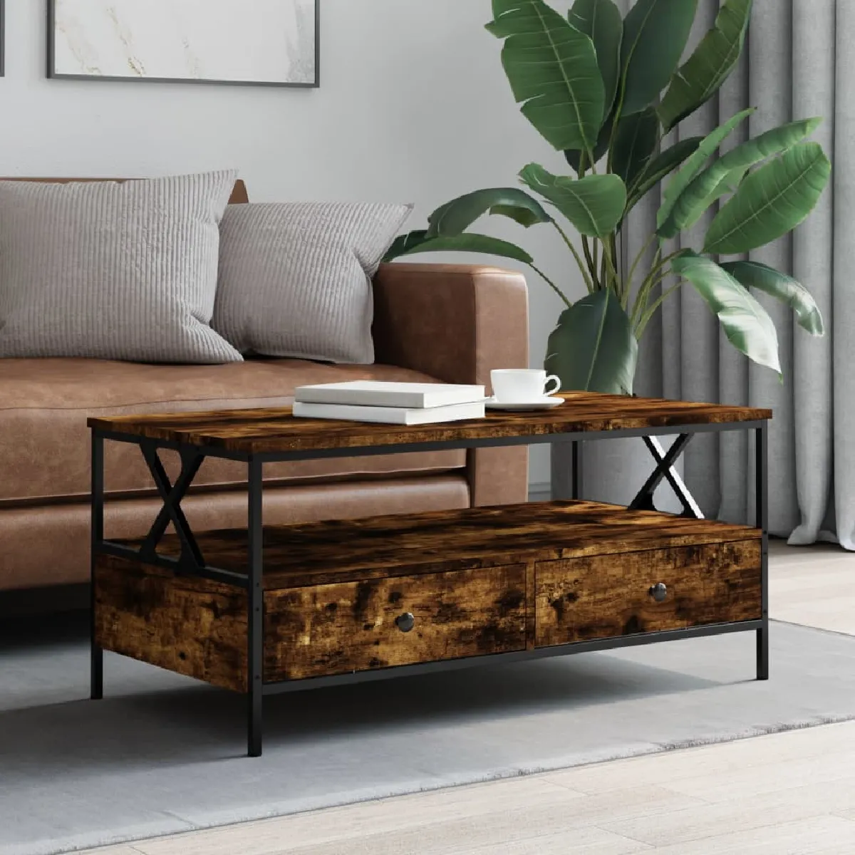 vidaXL Table basse Chêne Fumé - vue 9