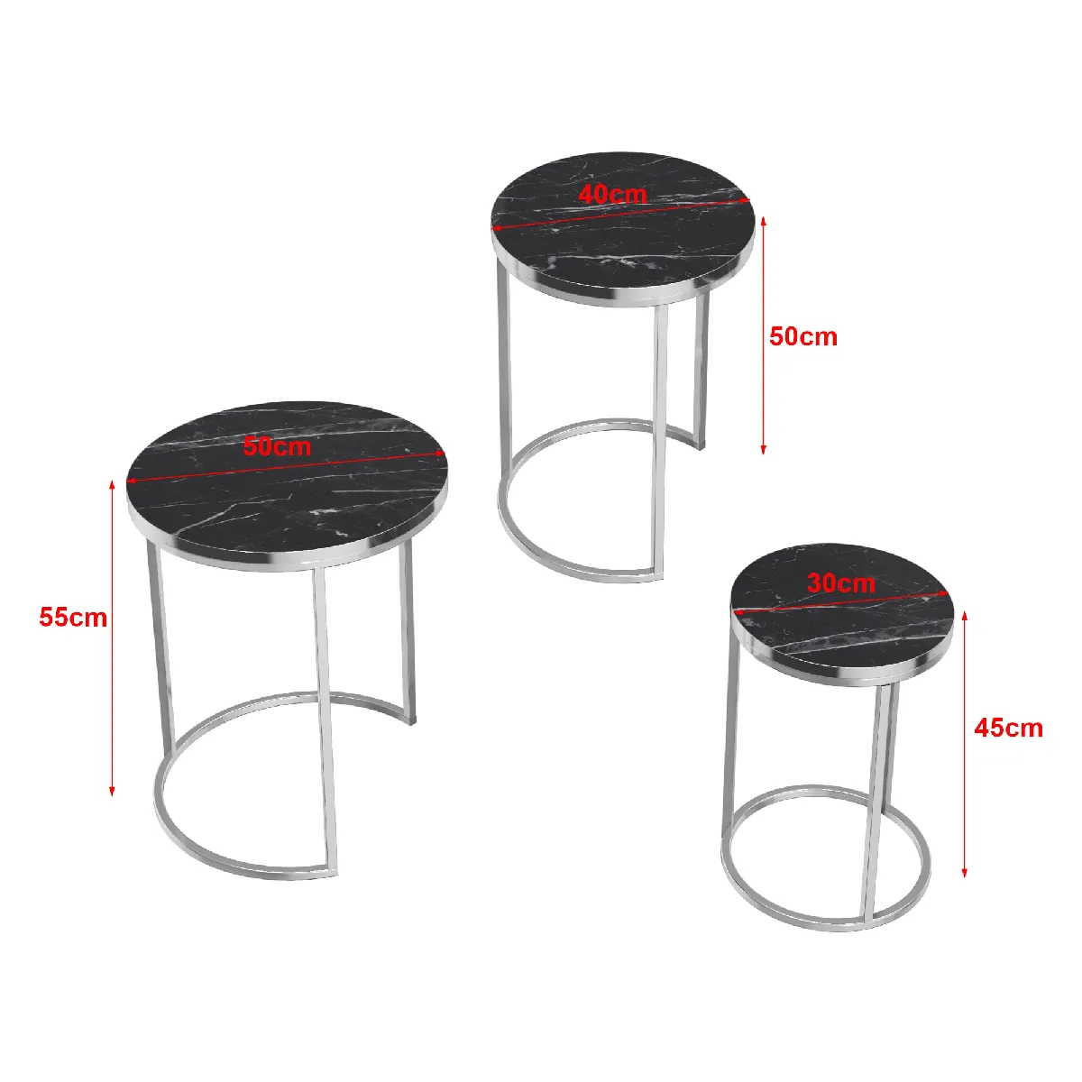 Comparer les prix de Set de 3 tables d'appoint rondes gigognes - Noir argent