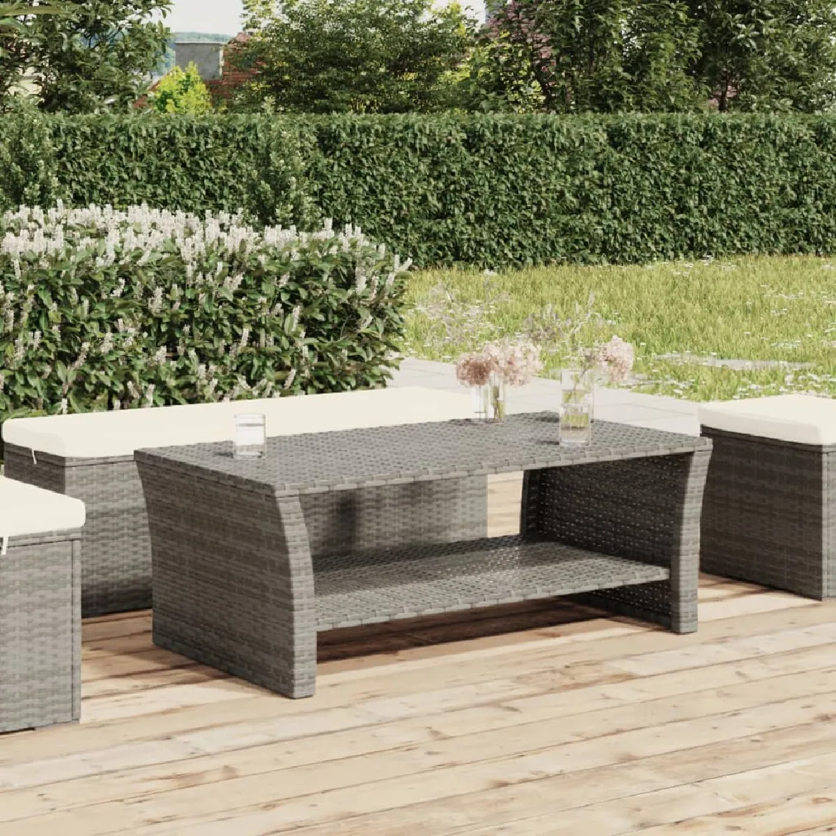 Comparer les prix de vidaXL Table basse - Résine tressée gris
