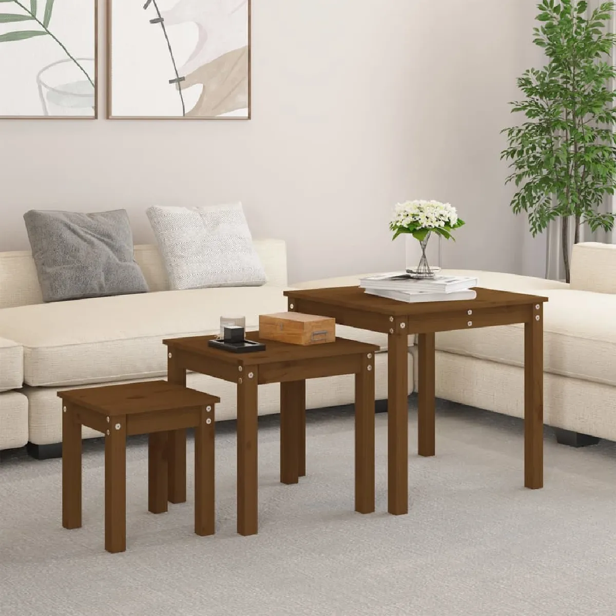 Vidaxl Marron Tables Gigognes - Bois De Pin Massif