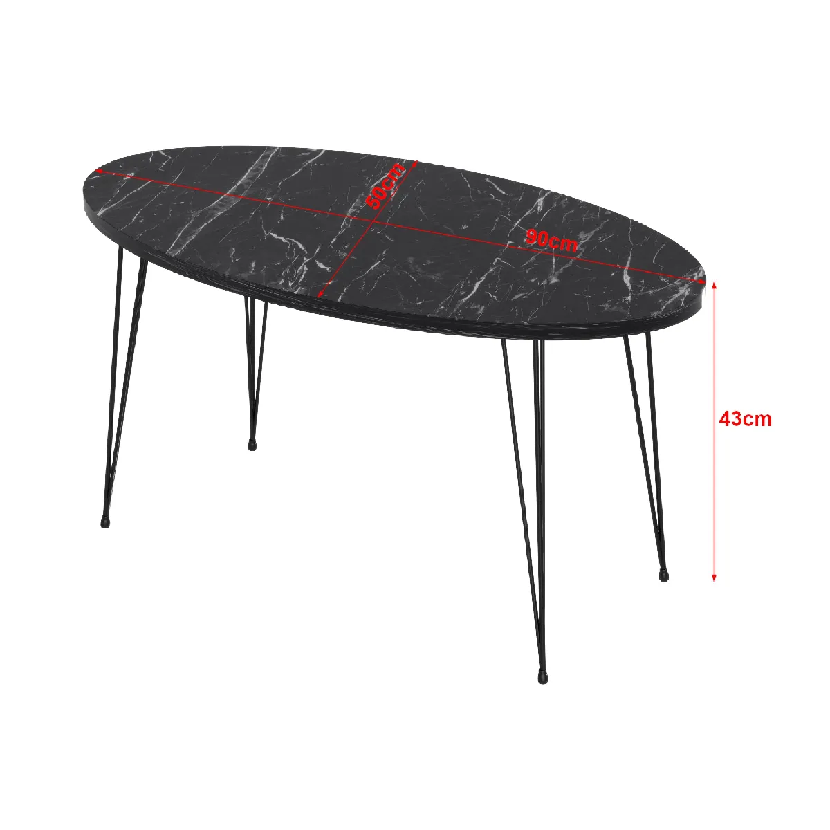 Table basse ovale - Noir/Marbre