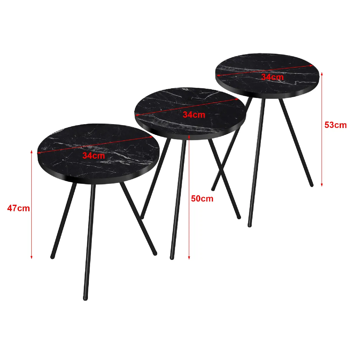 Comparer les prix de Set 3 tables d'appoint gigognes - Marbre noir