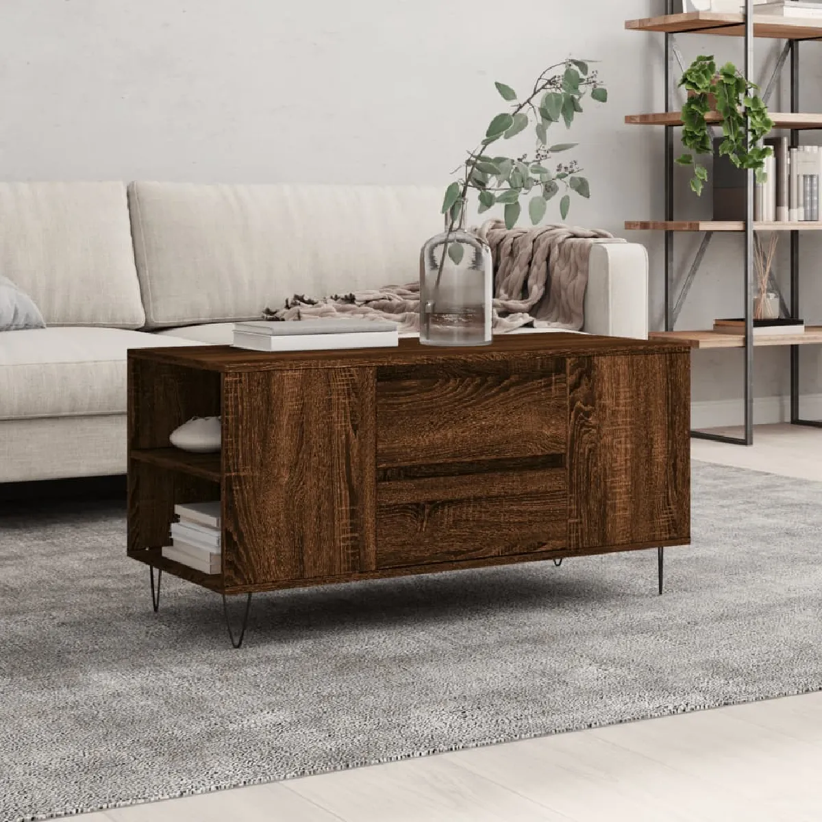 Non Communiqué Marron Vidaxl Table Basse Chêne 102X44,5X50 Cm Bois D'ingénierie831003 - Image 3