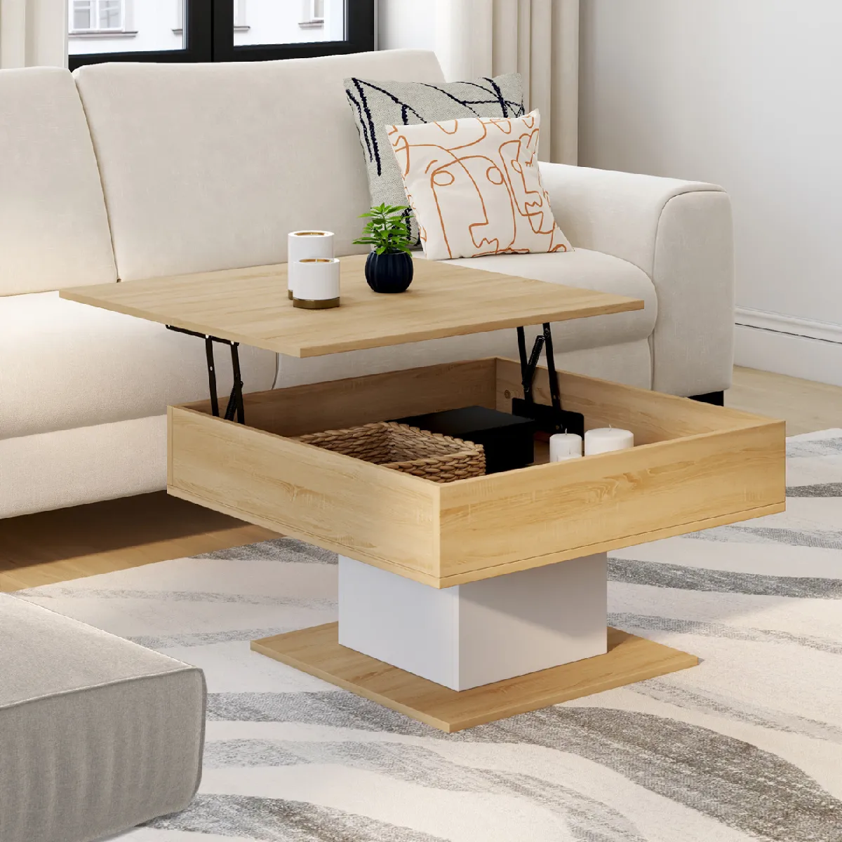 Comparer les prix de MARKET Table Basse Relevable EDEN Bois et Blanc