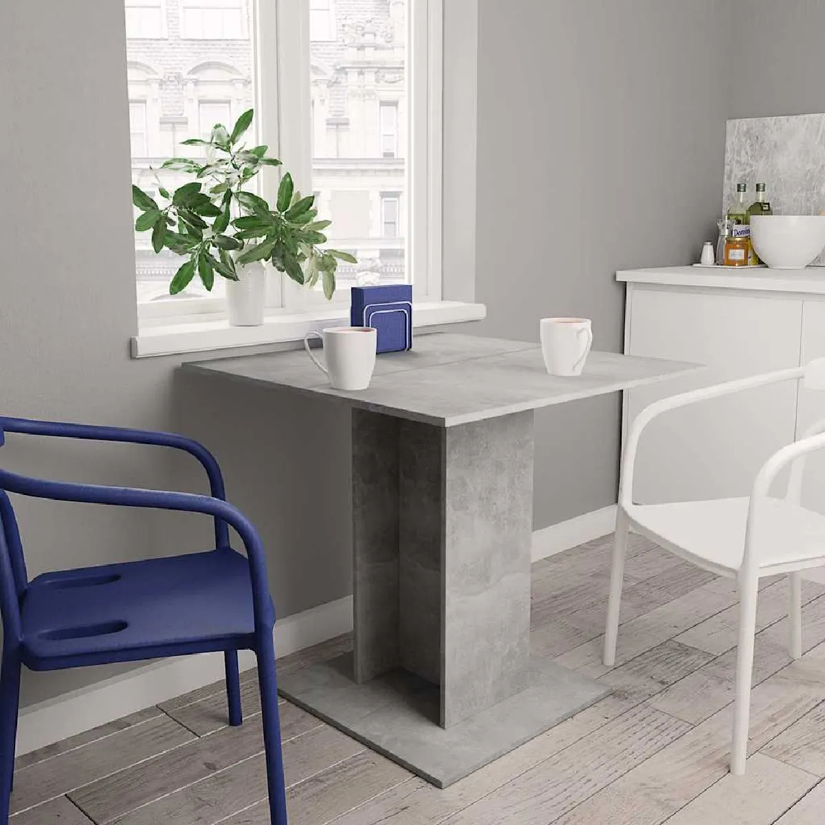 vidaXL - Table à manger - Minimaliste - Gris - 80x80x75 cm - Image 2
