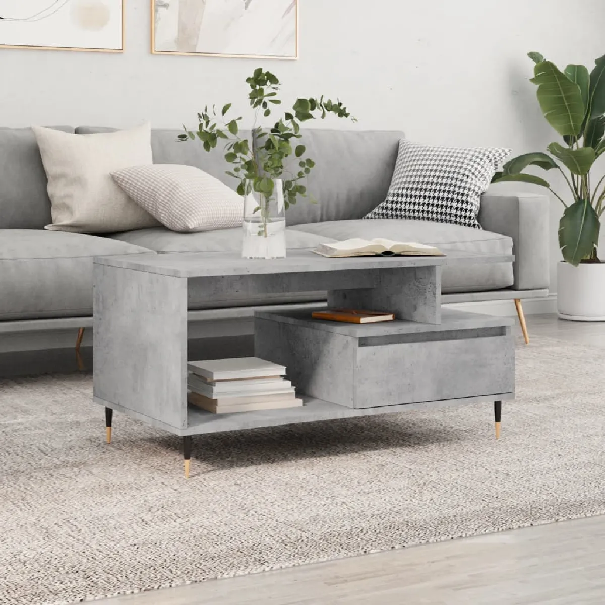 vidaXL - Table d'appoint - Moderne - Gris - 1 Tiroir - Image 2