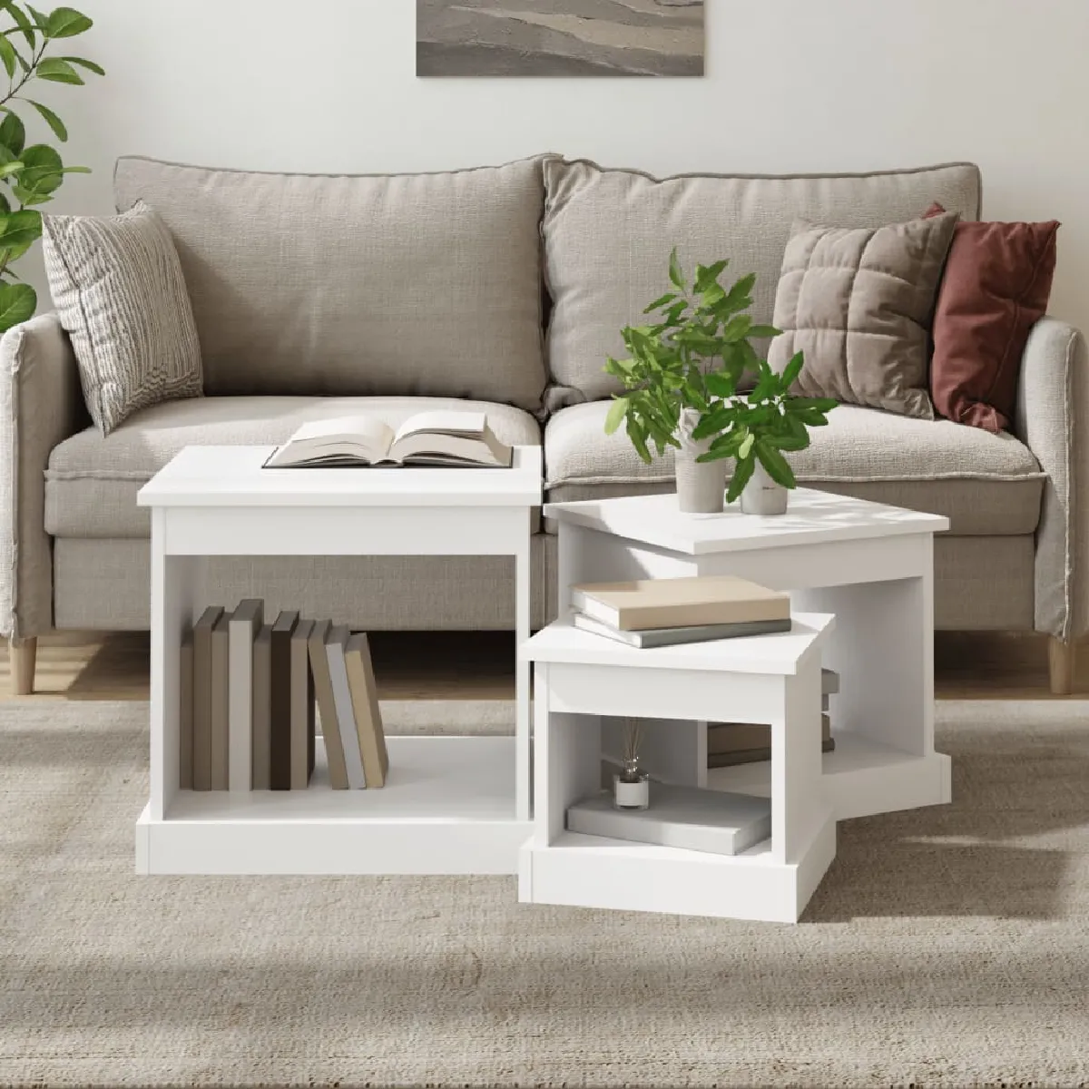 Non Communiqué Blanc Tables Basses 3 Pcs Bois D Ingénierie - Image 3