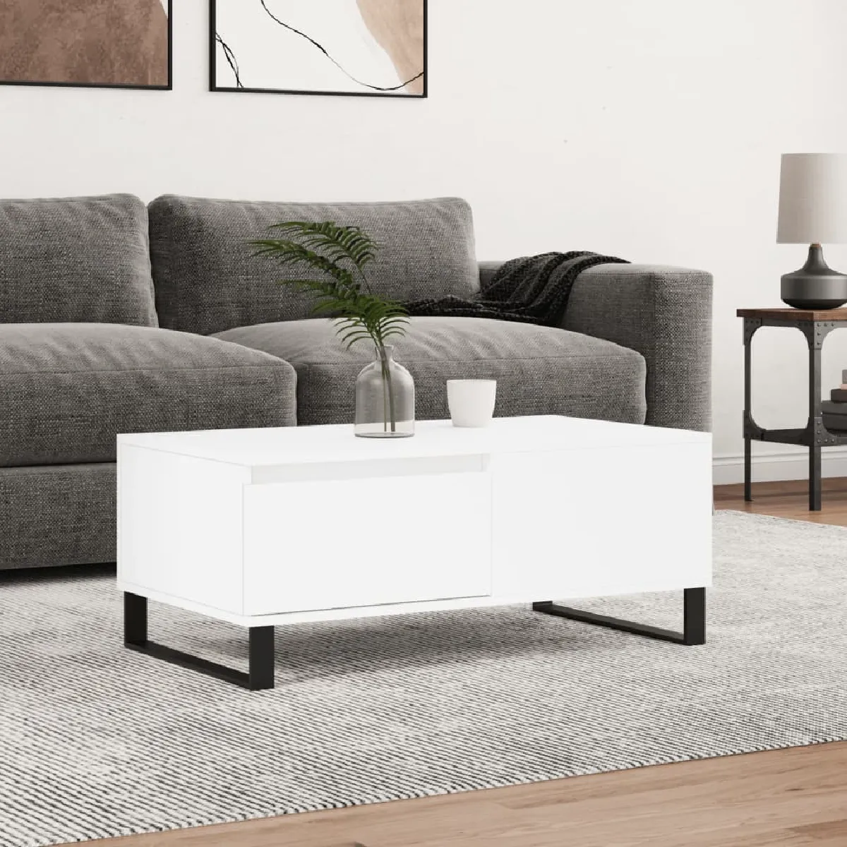 Non Communiqué Blanc Table Basse 90X50x36,5 Cm Bois D Ingénierie - Image 3