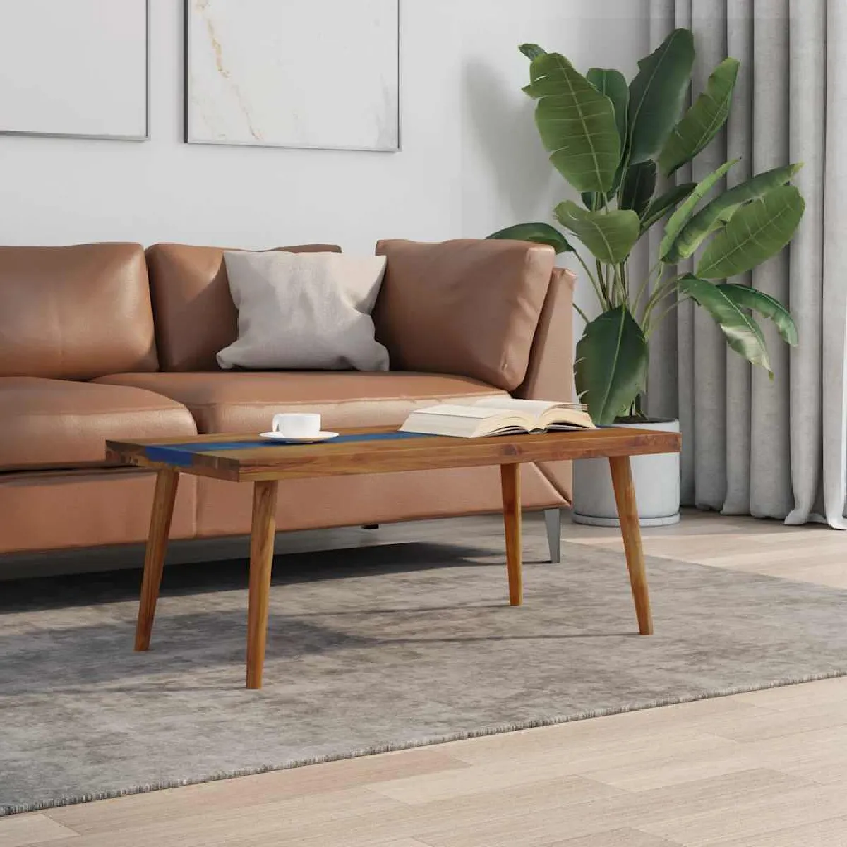 Vidaxl Brun Table Basse Teck Résine 100 X 50 X 40 Cm - Image 4