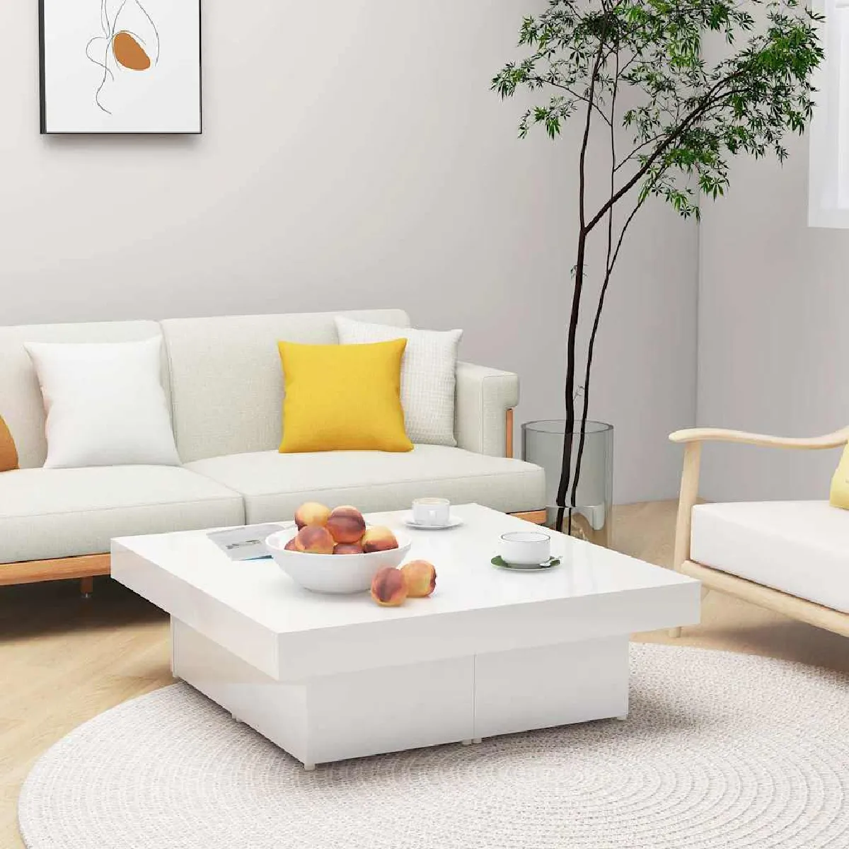 VIDAXL - Table basse - Moderne - Blanc Brillant - 90x90x28 cm - Image 3