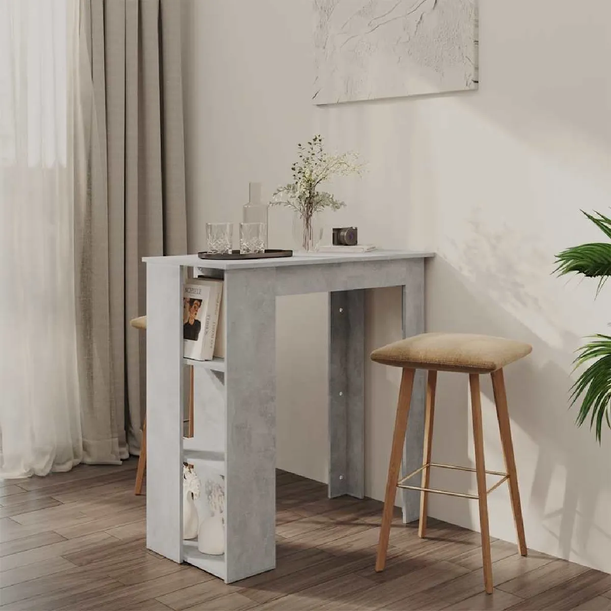 Vidaxl Gris Table De Bar Avec Étagère Béton Bois D Ingénierie - Image 2