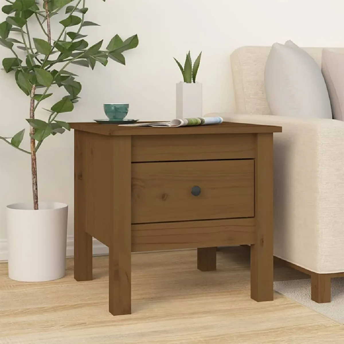 VidaXL Table d'appoint marron miel 40x40x39 cm pin massif