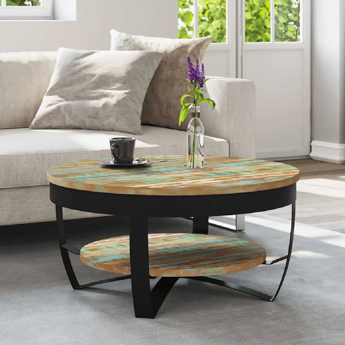 VIDAXL - Table basse - Bois de récupération - Industriel - 65 x 32 cm - Image 2