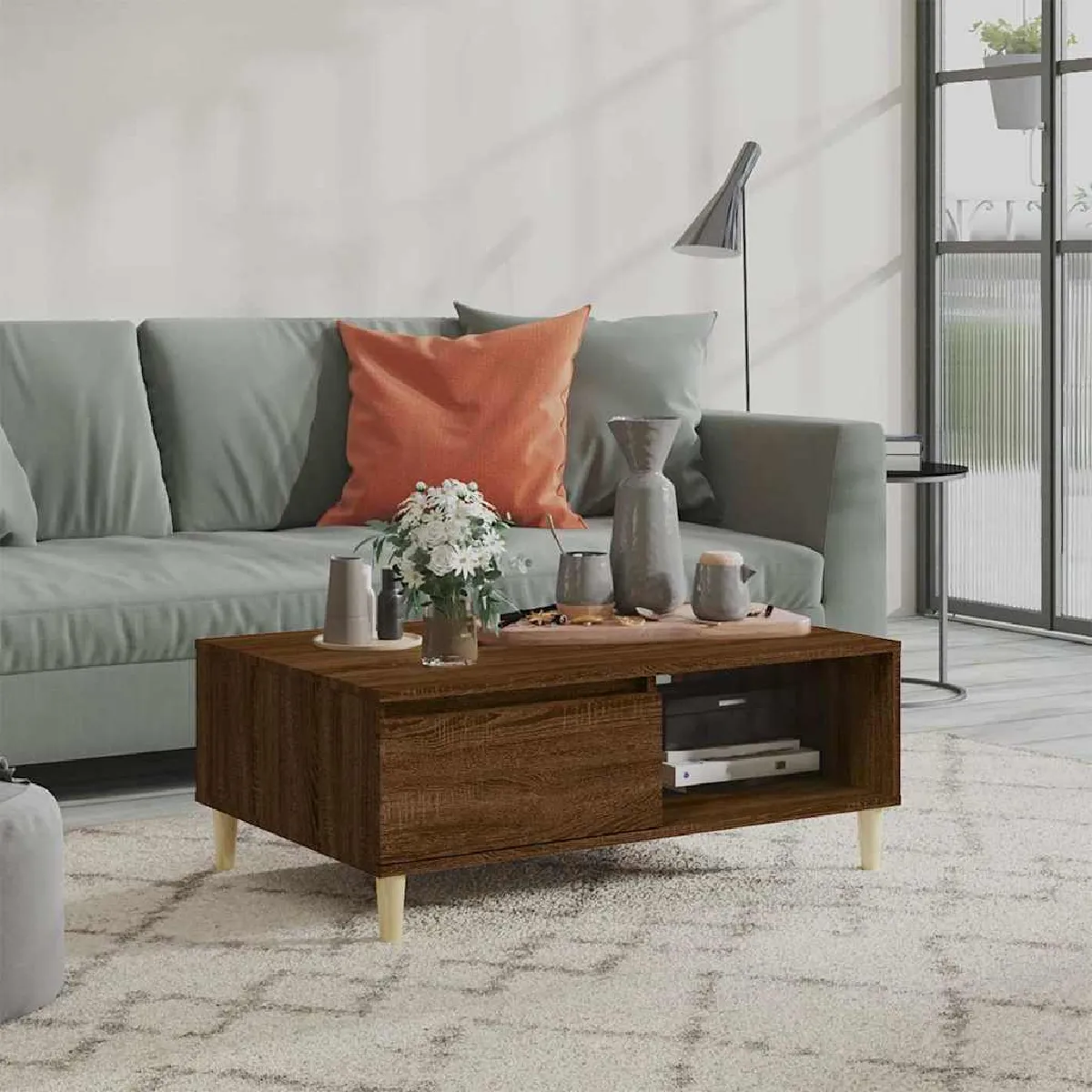 Non Communiqué Brun Vidaxl Table Basse Chêne Marron 90X60x35 Cm Bois D'ingénierie813172 - Image 3