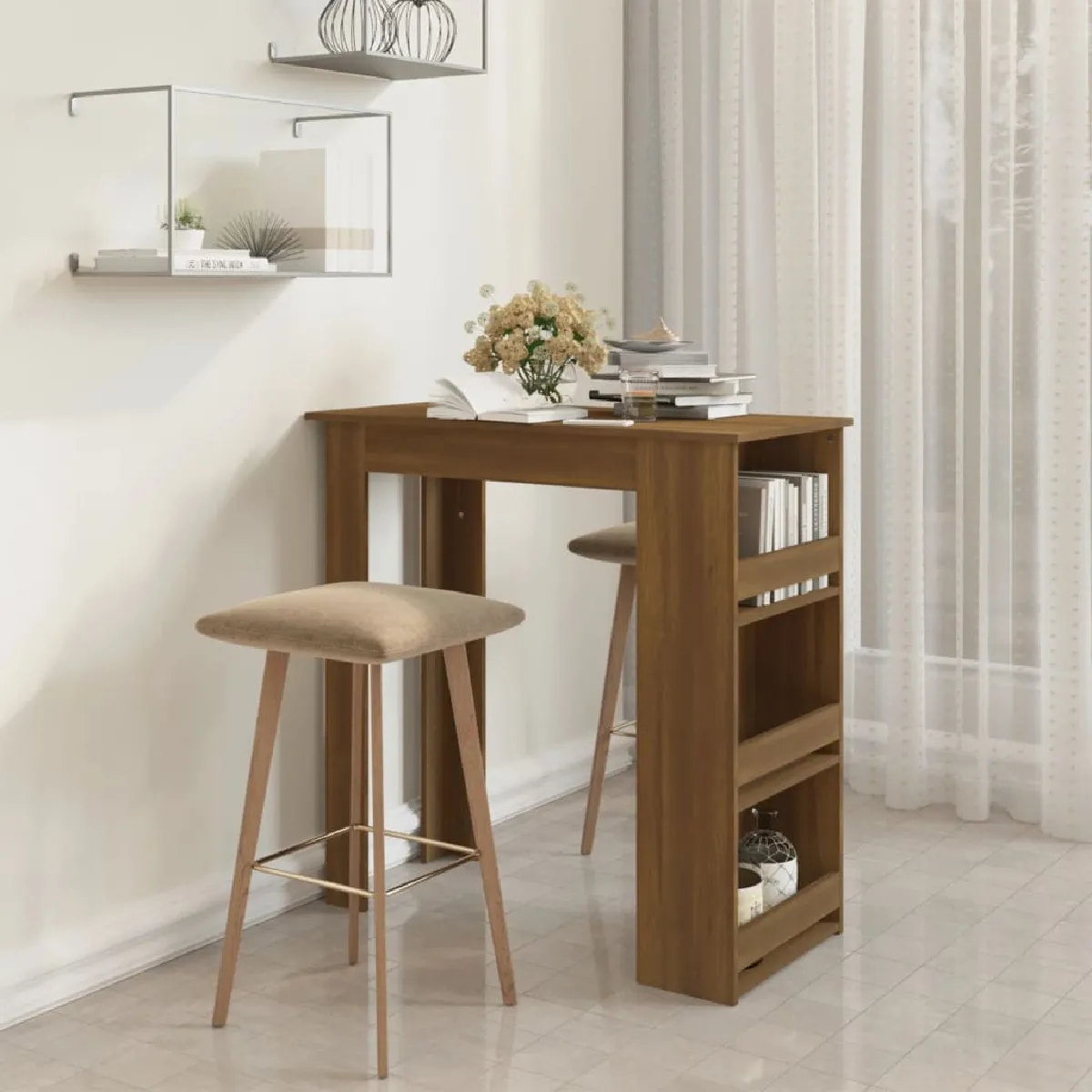 Non Communiqué Brun Table De Bar Et Rangement Chêne Marron Bois D Ingénierie - Image 2