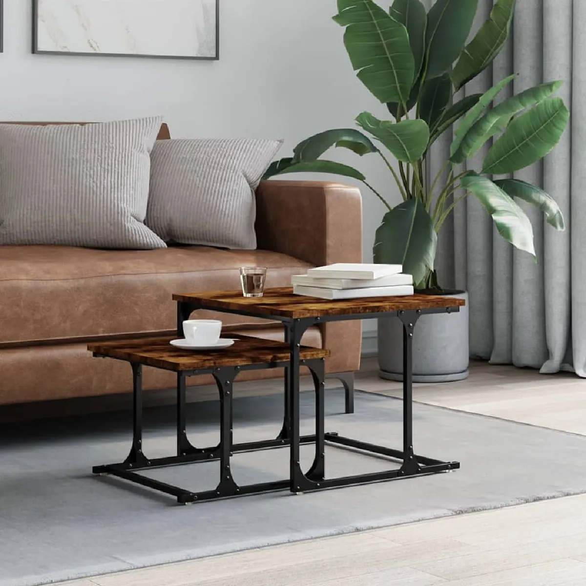 Vidaxl Tables gigognes 2 pcs - Chêne fumé