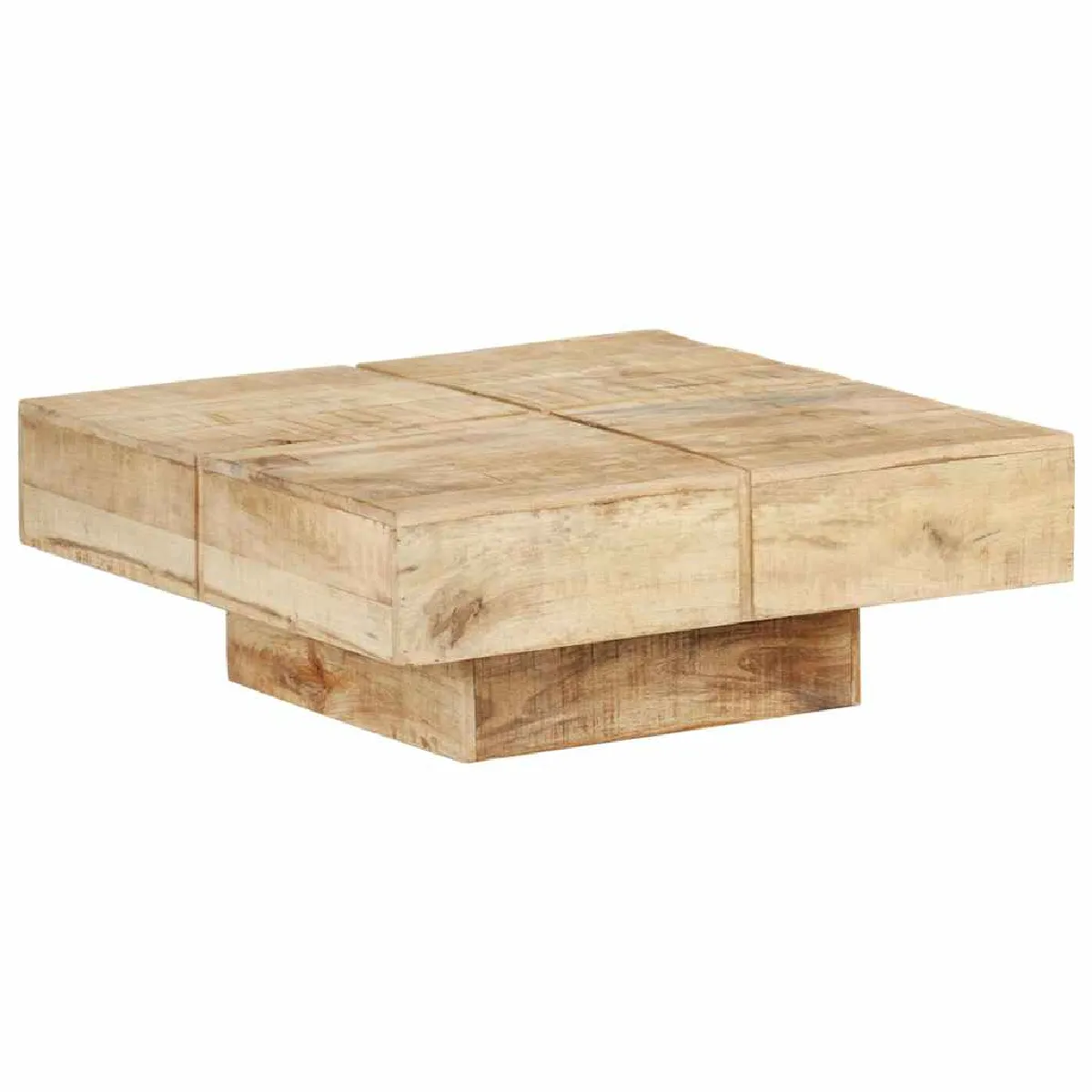 Non Communiqué Brun Table Basse 80X80x28 Cm Bois De Manguier Massif - Image 3