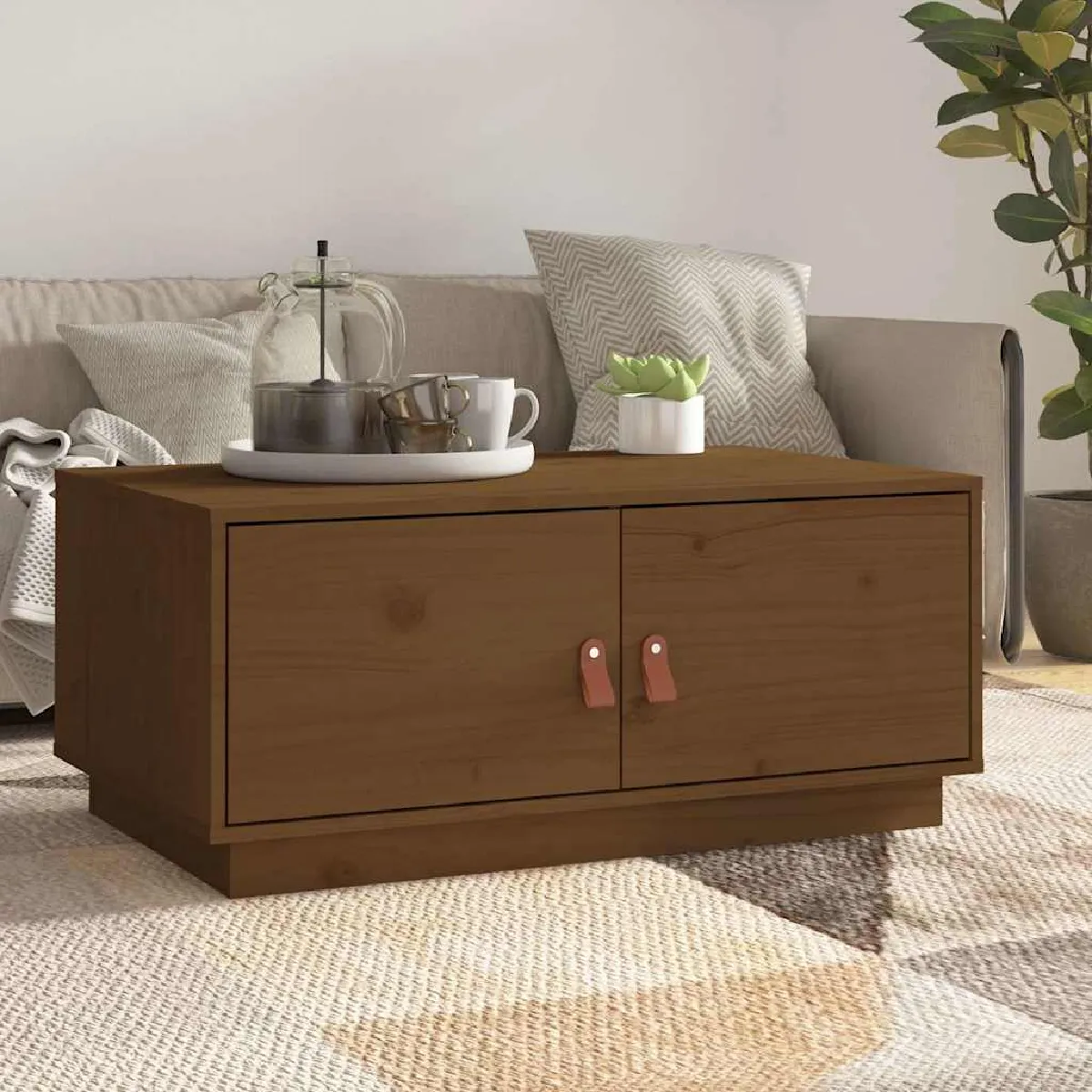 VIDAXL - Table basse - Bois massif de pin - 80x50x35 cm - Marron - Image 2