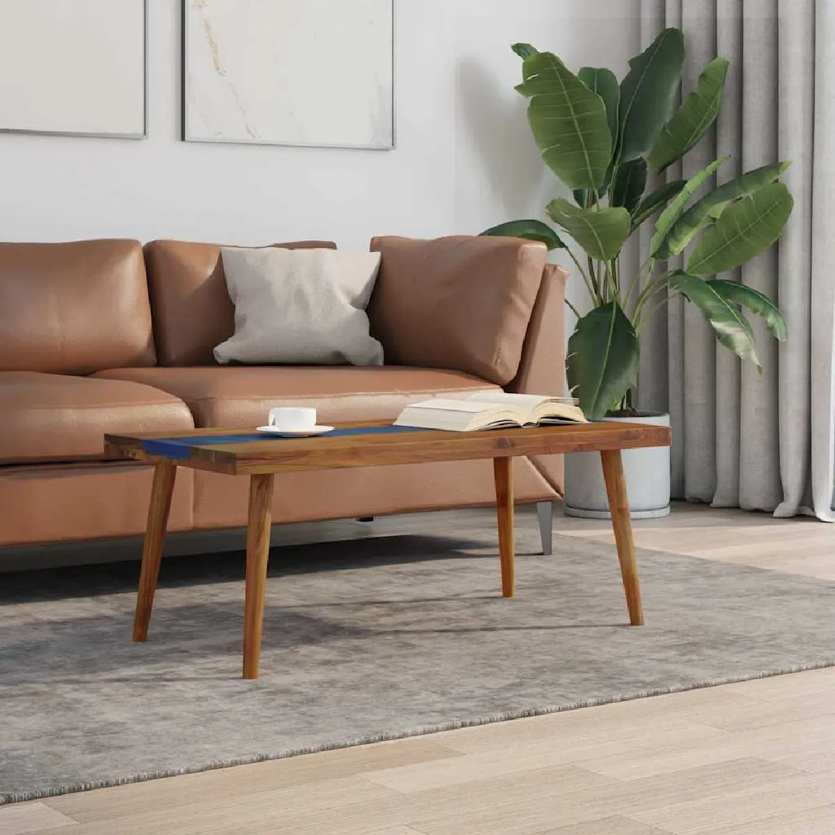 Vidaxl Brun Table Basse Teck Résine 100 X 50 X 40 Cm - Image 3