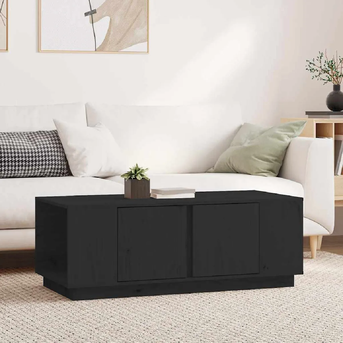 Vidaxl Noir Table Basse 110X50x40 Cm Bois Massif De Pin814433 - Image 2