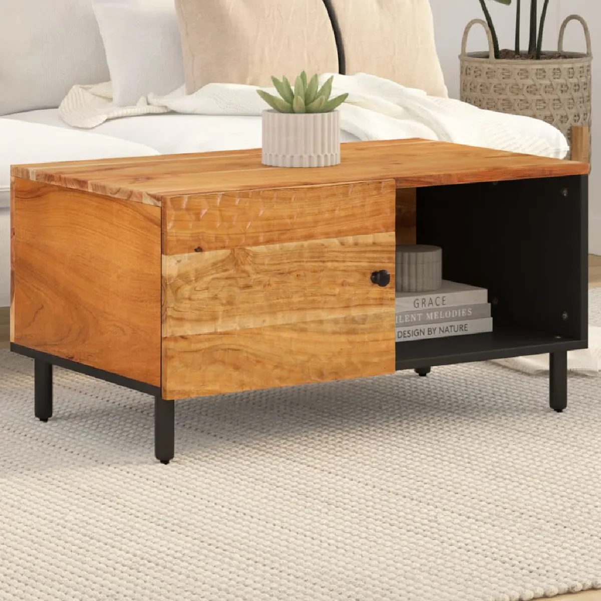 Non Communiqué Marron Vidaxl Table Basse 80X50x40 Cm Bois Massif D'acacia 356859 - Image 2