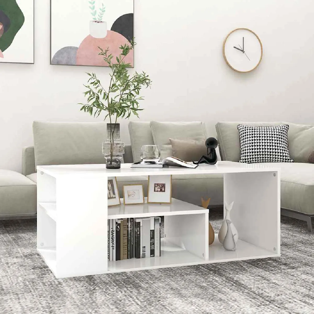 Non Communiqué Blanc Table Basse 100X50x40 Cm Bois D Ingénierie - Image 3