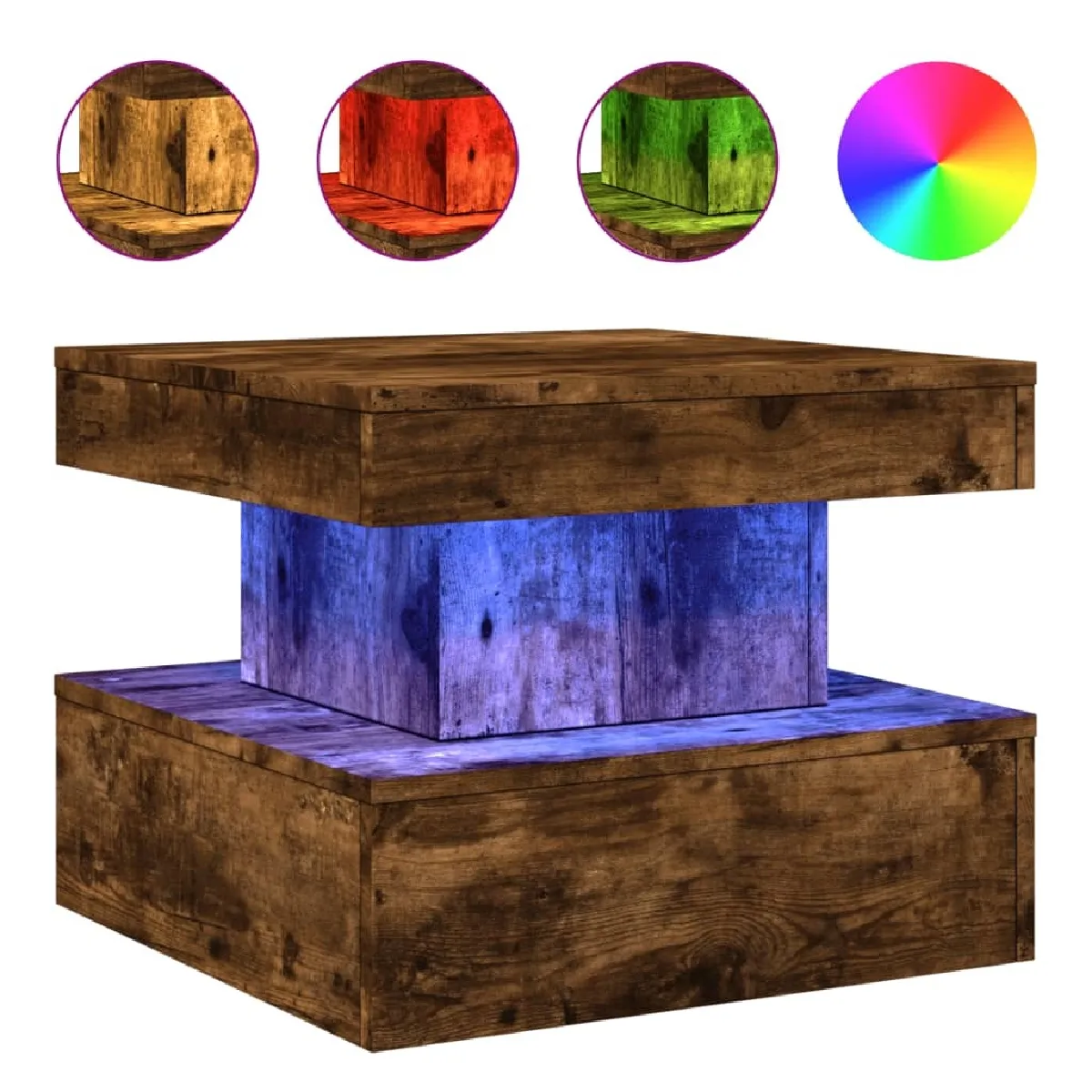 Comparer les prix de Maison Chic Table Basse LED - Chêne Fumé - 50x50x40 cm