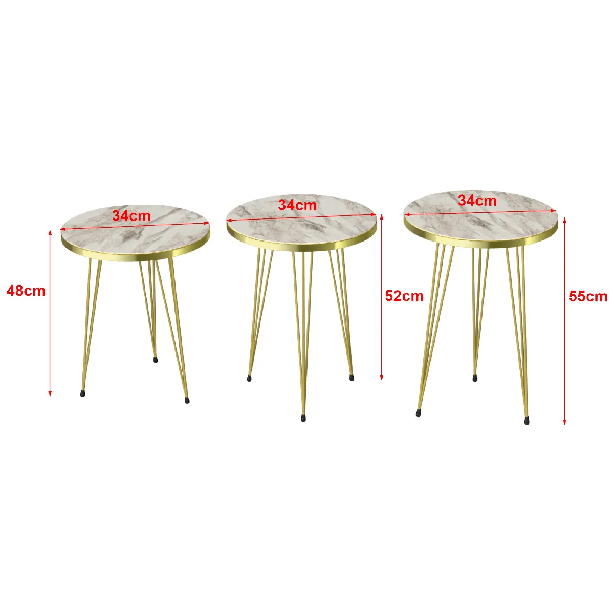 Meilleurs prix pour helloshop26 Set de 3 Tables Gigognes - Marbre Blanc/Or
