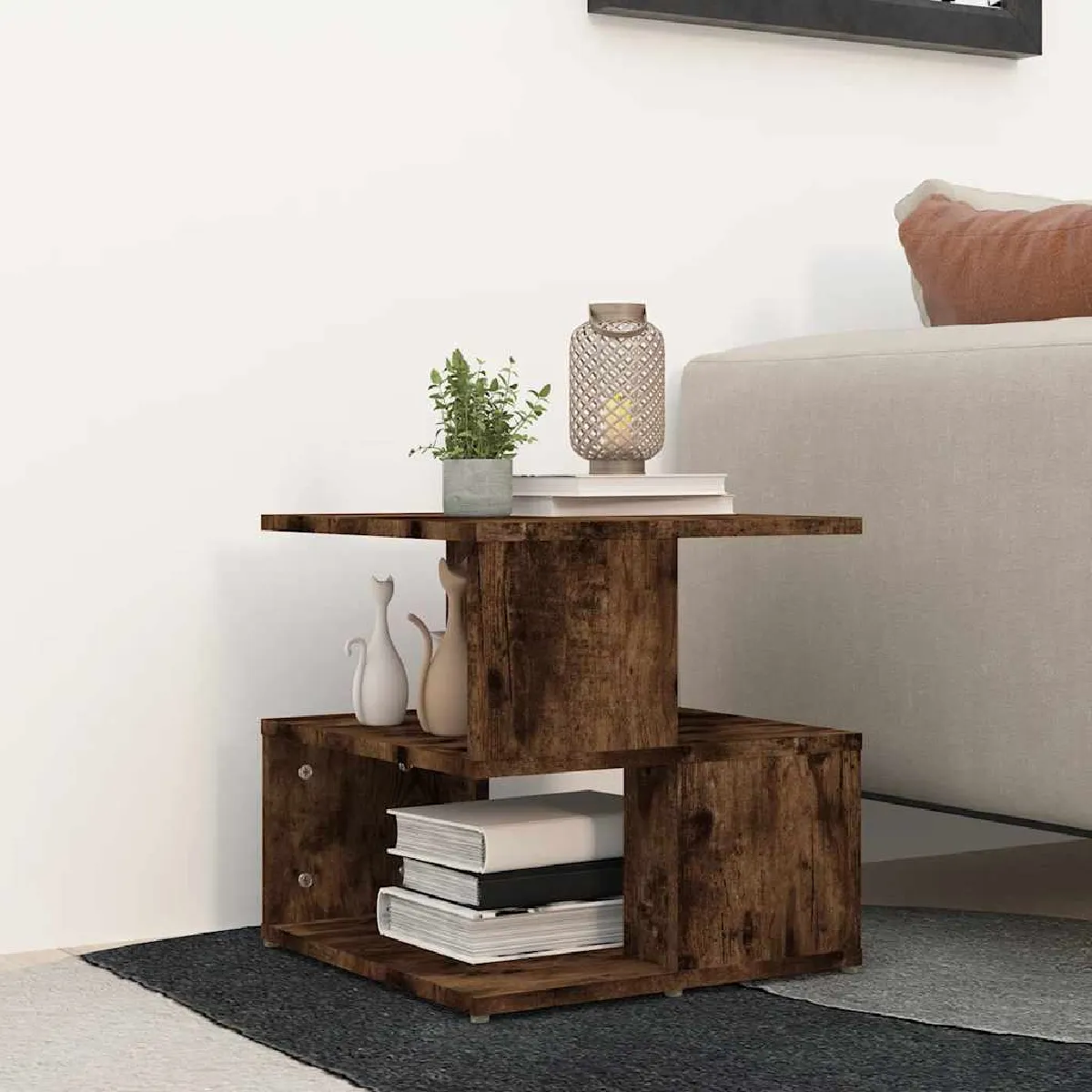 Non Communiqué Chêne Fumé Table D Appoint 40X40x40 Cm Bois D Ingénierie - Image 3