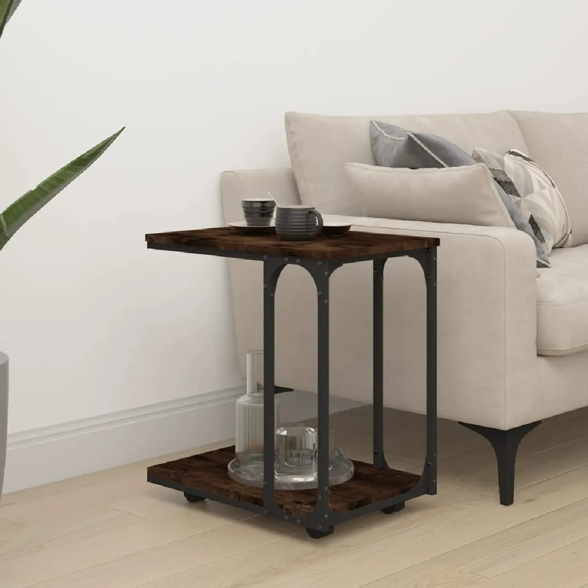 Table d'appoint à roues vidaXL - Chêne fumé
