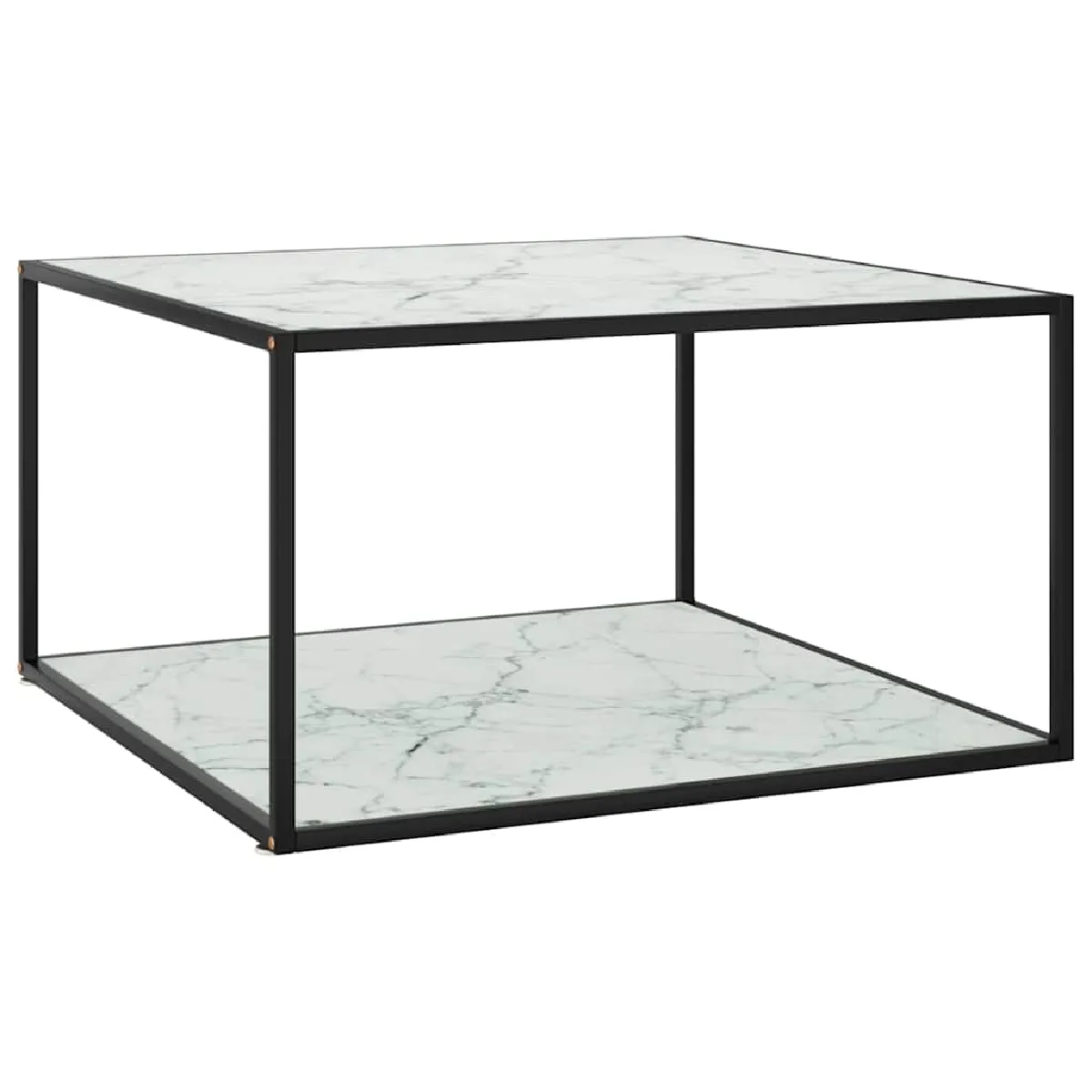 Non Communiqué Noir Table Basse Avec Verre Marbre Blanc 90X90x50 Cm - Image 2