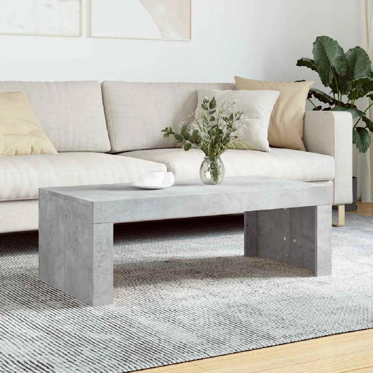 Non Communiqué Gris Béton Table Basse 102X50x36 Cm Bois D Ingénierie - Image 3