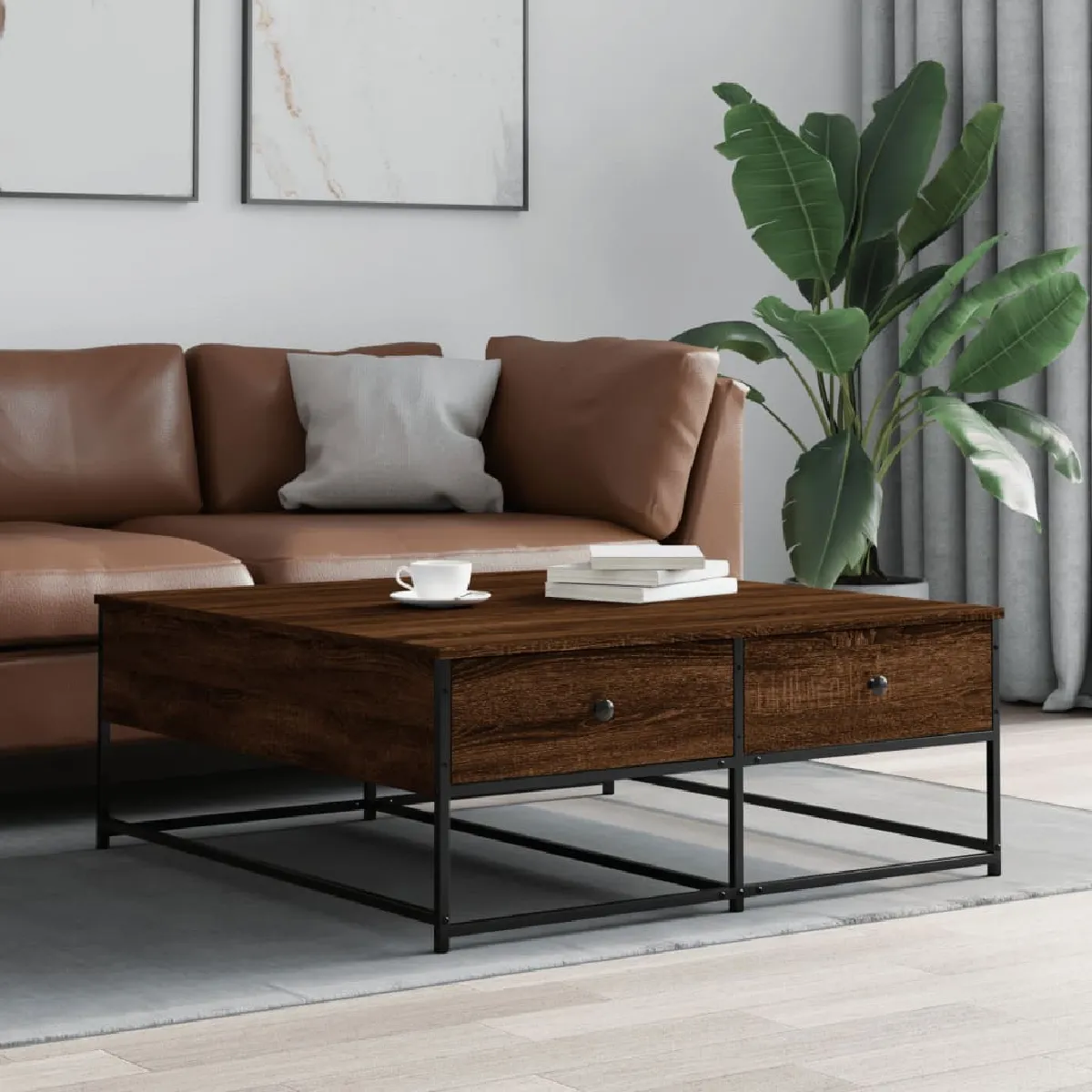 Non Communiqué Marron Vidaxl Table Basse Chêne 100X99x40 Cm Bois D'ingénierie 835298 - Image 2