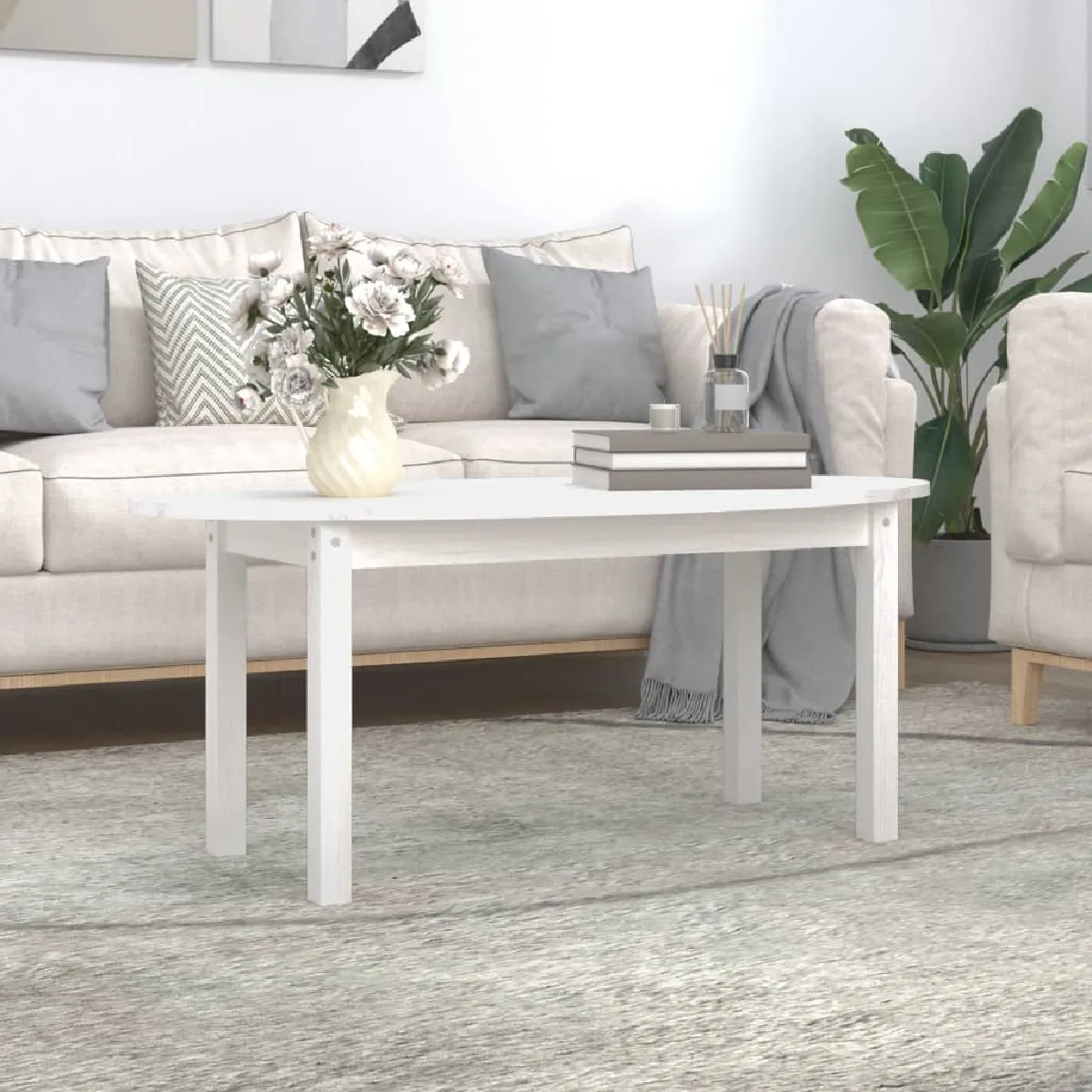 VidaXL Table Basse Bois de Pin - Blanc