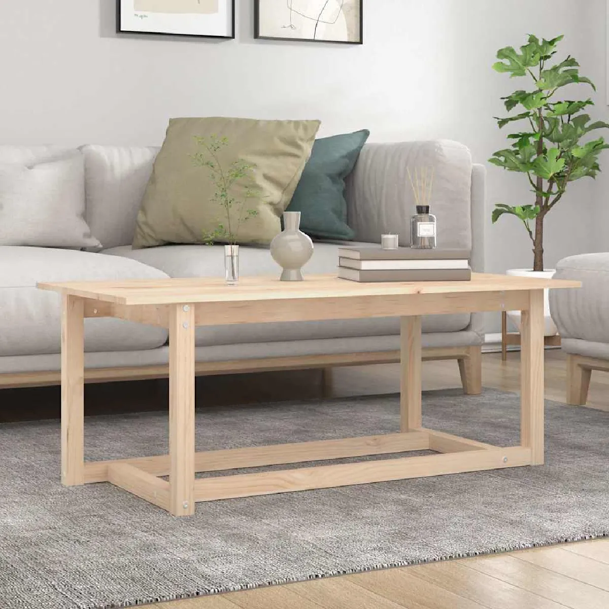 Non Communiqué Bois Table Basse 110X55x45 Cm Massif De Pin - Image 3
