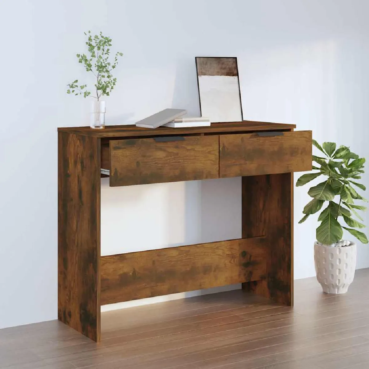 Non Communiqué Marron Table Console Chêne Fumé 90X36x75 Cm Bois D Ingénierie - Image 3