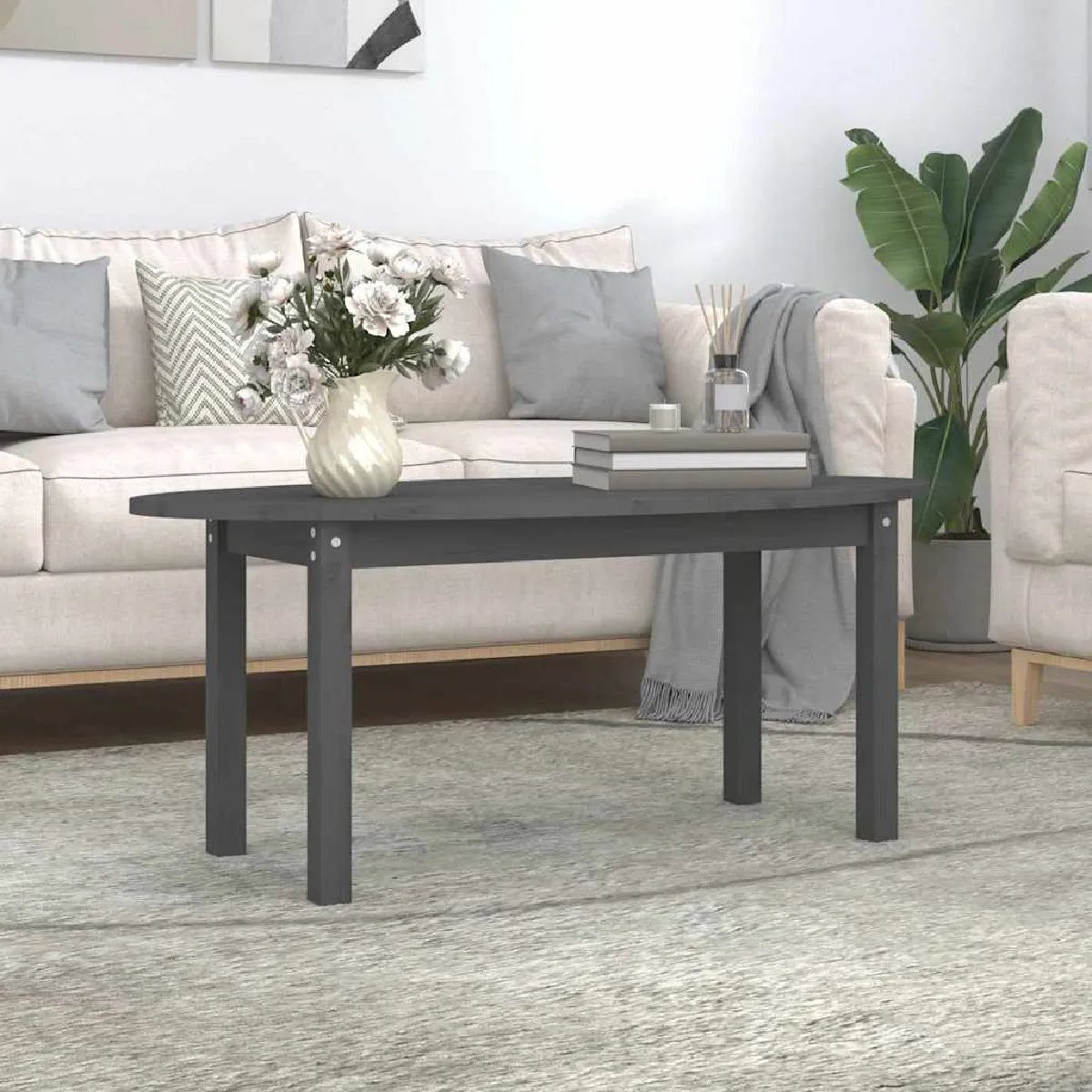 Vidaxl Gris Table Basse 110X55x45 Cm Bois Massif De Pin822344 - Image 2