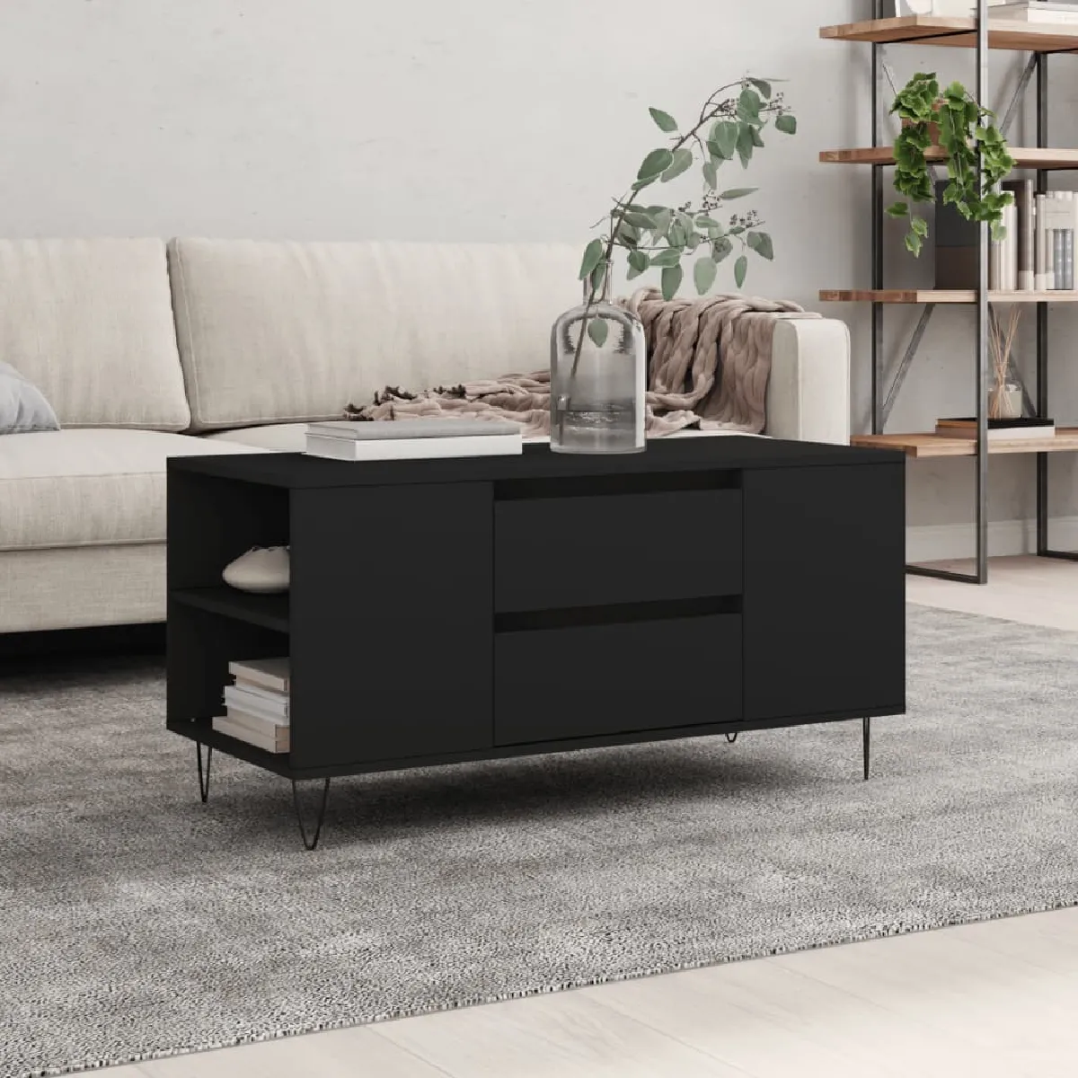 Non Communiqué Noir Vidaxl Table Basse 102X44,5X50 Cm Bois D'ingénierie 830997 - Image 2