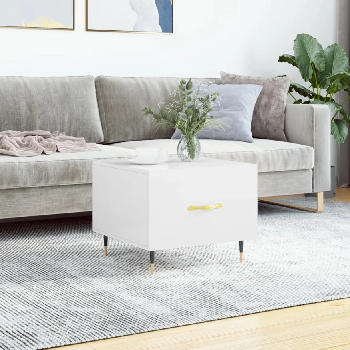 Vidaxl Blanc Table Basse Brillant 50X50 Cm