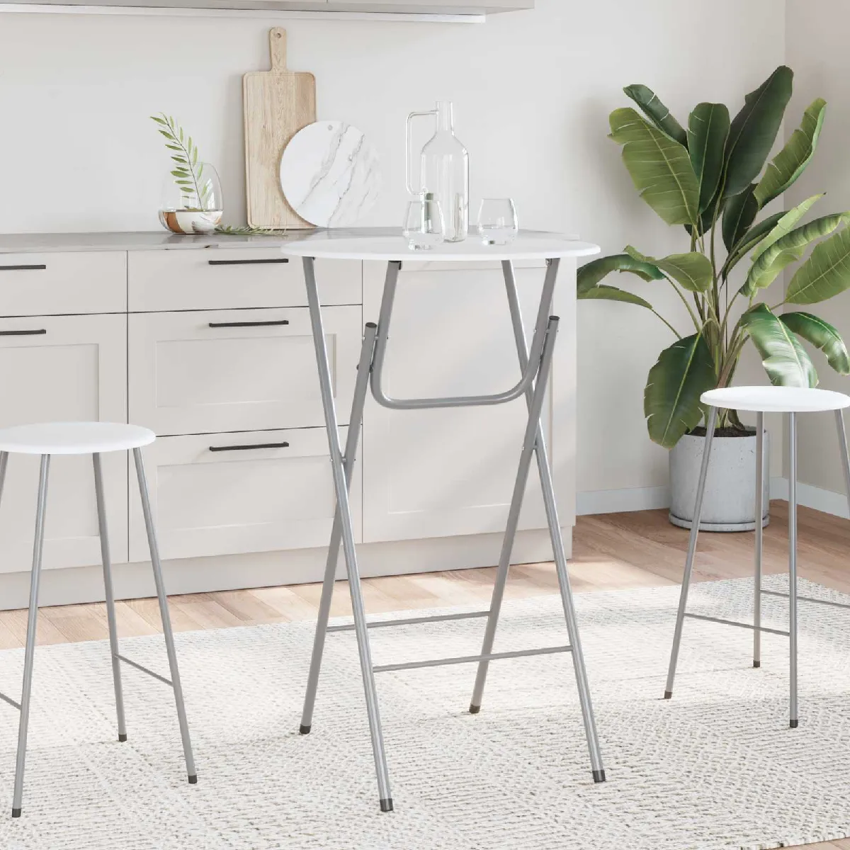 vidaXL - Table de bar et tabourets - Ensemble 4 pièces - Blanc - Image 2