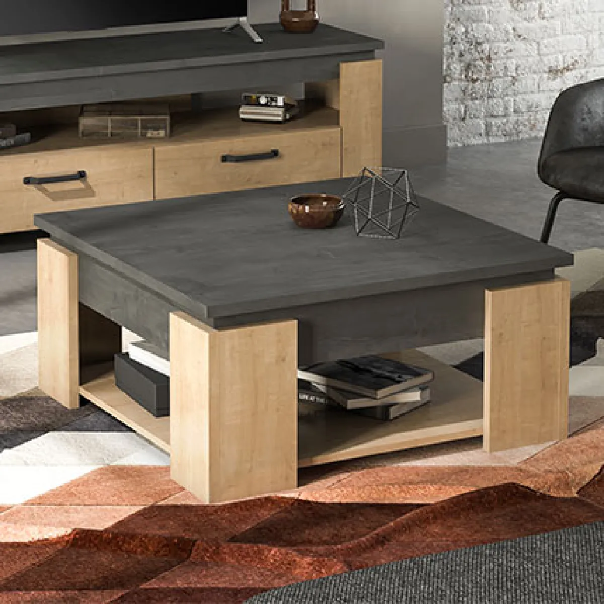 Comparer les prix de Table basse carrée 80x37,2 cm décor chêne et gris - CECEY