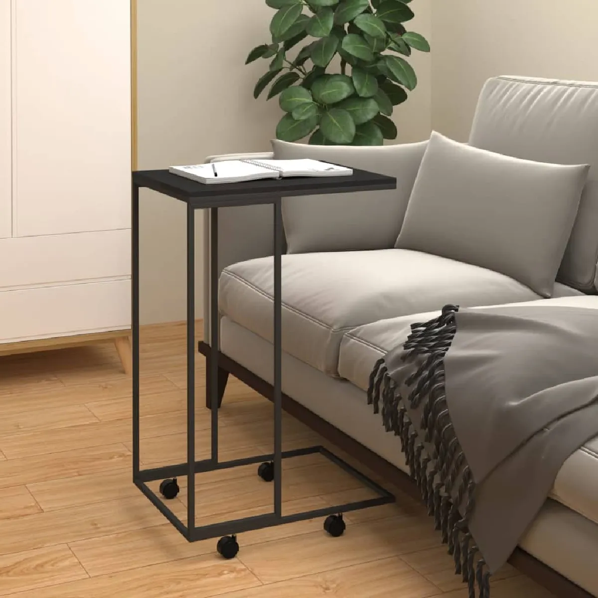 Comparer les prix de vidaXL Table d'appoint avec roues Noir