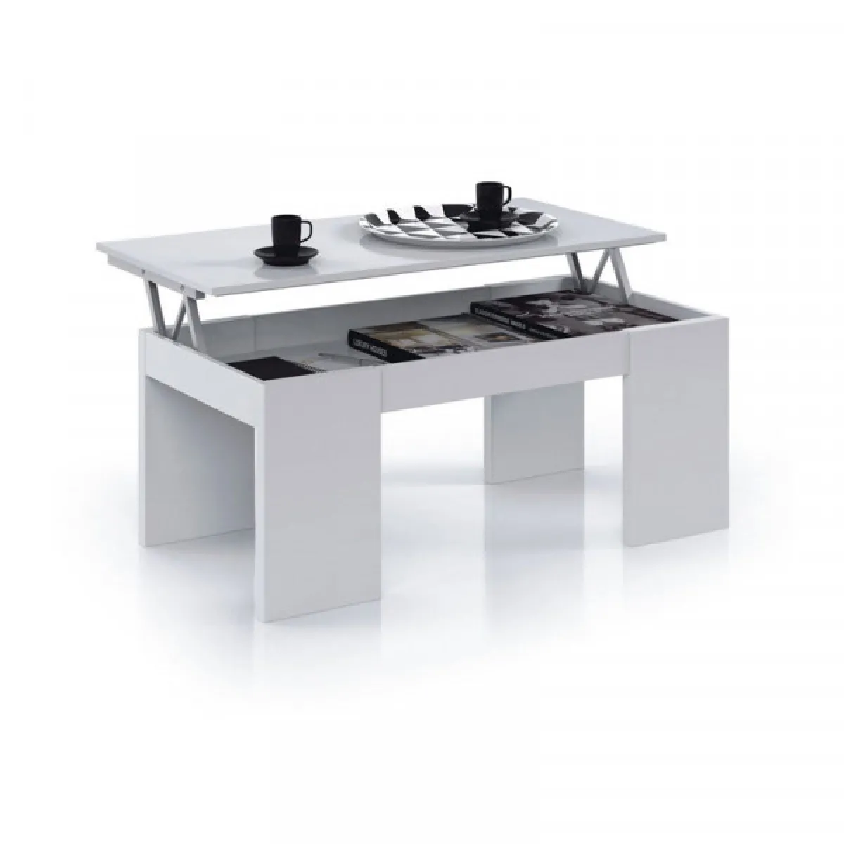 Meilleurs prix pour Dansmamaison Table Basse Relevable - Blanc Brillant
